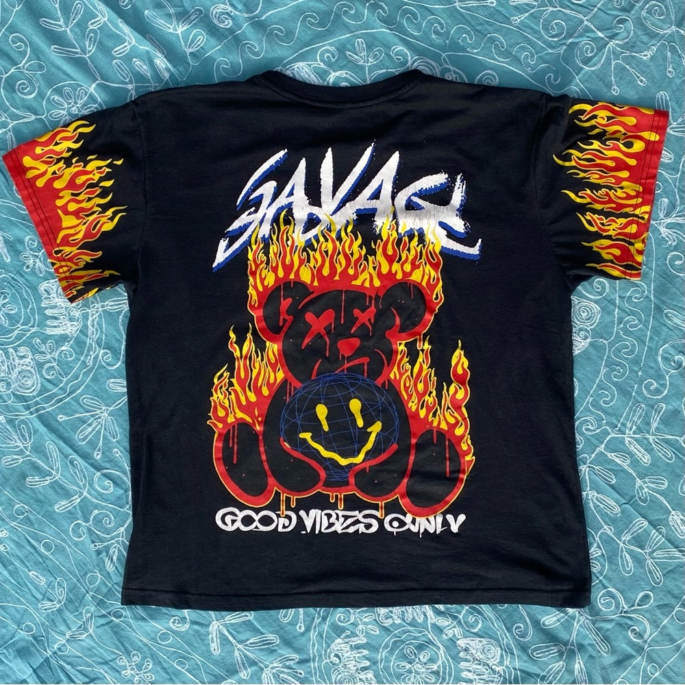 SAVAGE Flames & Bear Black T-shirt